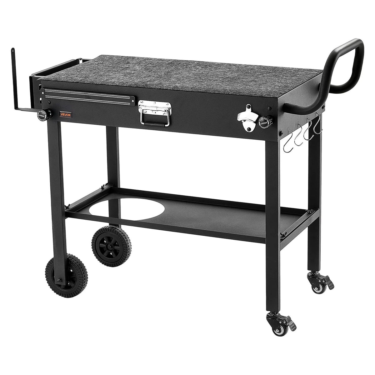 VEVOR Outdoor Grill Table Cart, 787 × 432 mm Worktop, Foldable Outdoor Cooking Table with Paper Towel Holder, Wheels and Magnetic Tool Holder, BBQ Prep Table for Picnics, Kitchen and Patio
