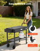 VEVOR āra grila galds-ratiņi, 787 × 432 mm galda virsma, salokāms āra gatavošanas galds ar papīra dvieļu turētāju, riteņiem un magnētisku instrumentu turētāju, BBQ sagatavošanas galds piknikiem, virtuvei un pagalmam