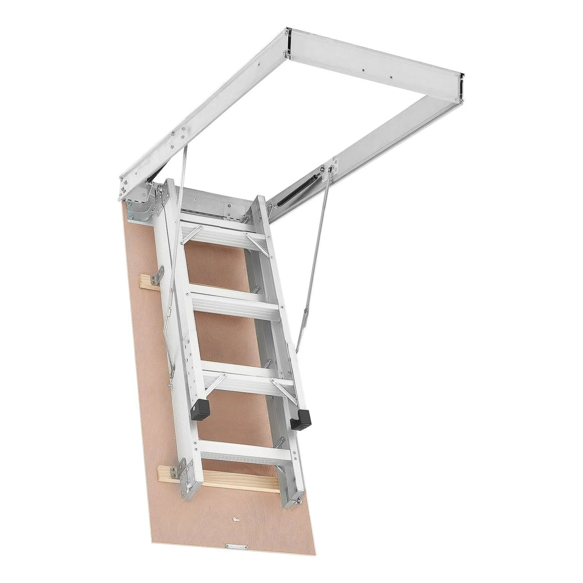 VEVOR alumīnija bēniņu kāpnes 170 kg, griestu augstumam 233,5–314 cm, lūkas atvērumam 1372 × 572 mm, salokāmas un pārnēsājamas bēniņu kāpnes