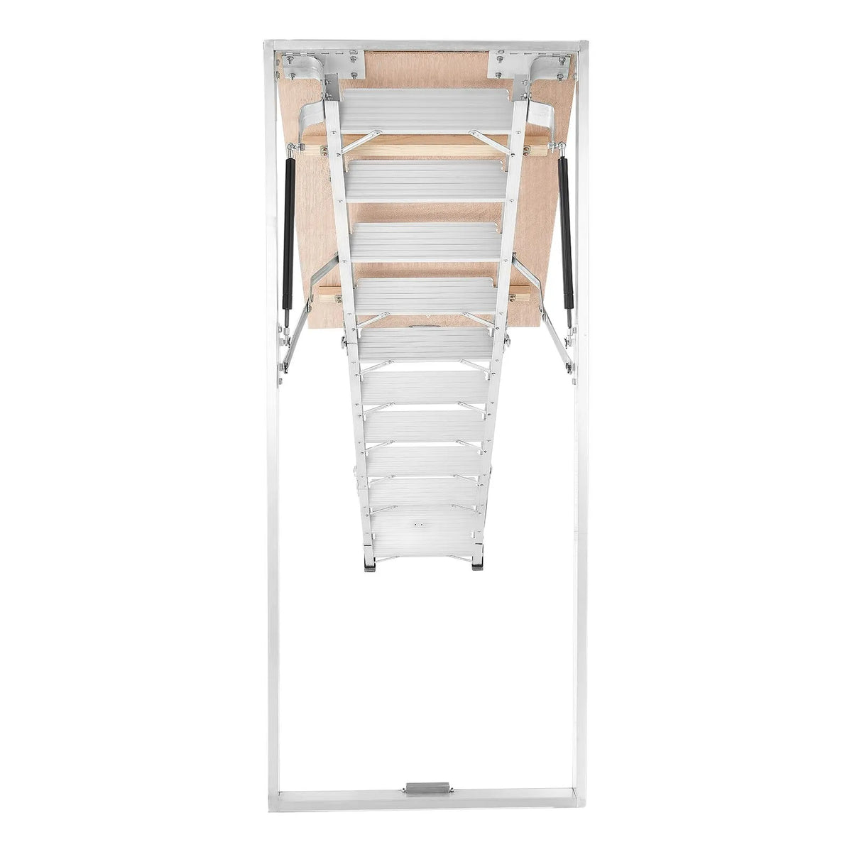 VEVOR alumīnija bēniņu kāpnes 170 kg, griestu augstumam 233,5–314 cm, lūkas atvērumam 1372 × 572 mm, salokāmas un pārnēsājamas bēniņu kāpnes
