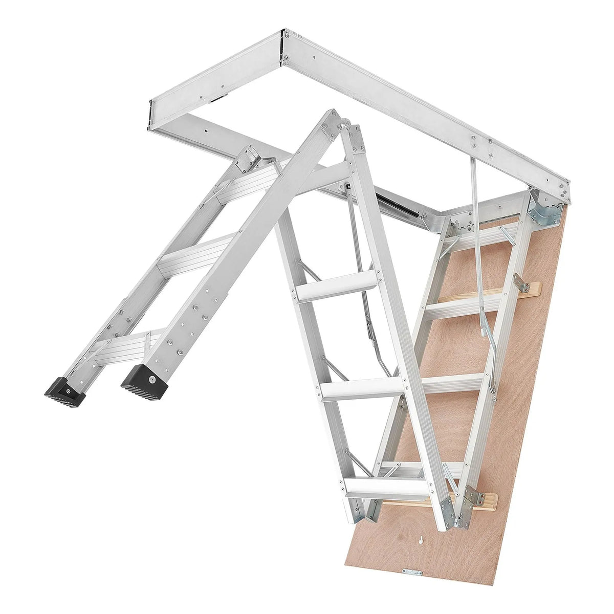 VEVOR alumīnija bēniņu kāpnes 170 kg, griestu augstumam 233,5–314 cm, lūkas atvērumam 1372 × 572 mm, salokāmas un pārnēsājamas bēniņu kāpnes