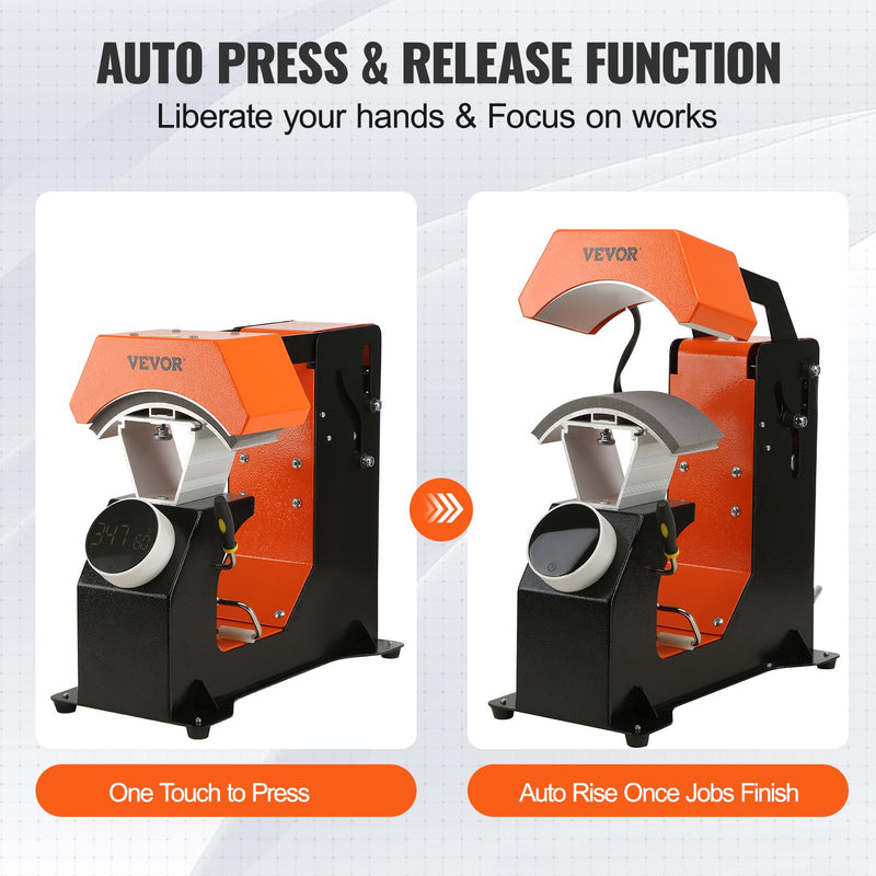 VEVOR automātiskā cepuru termoprese  ar 3 apsildes spilventiņiem sublimācijas un termoapdrukas pārnesei