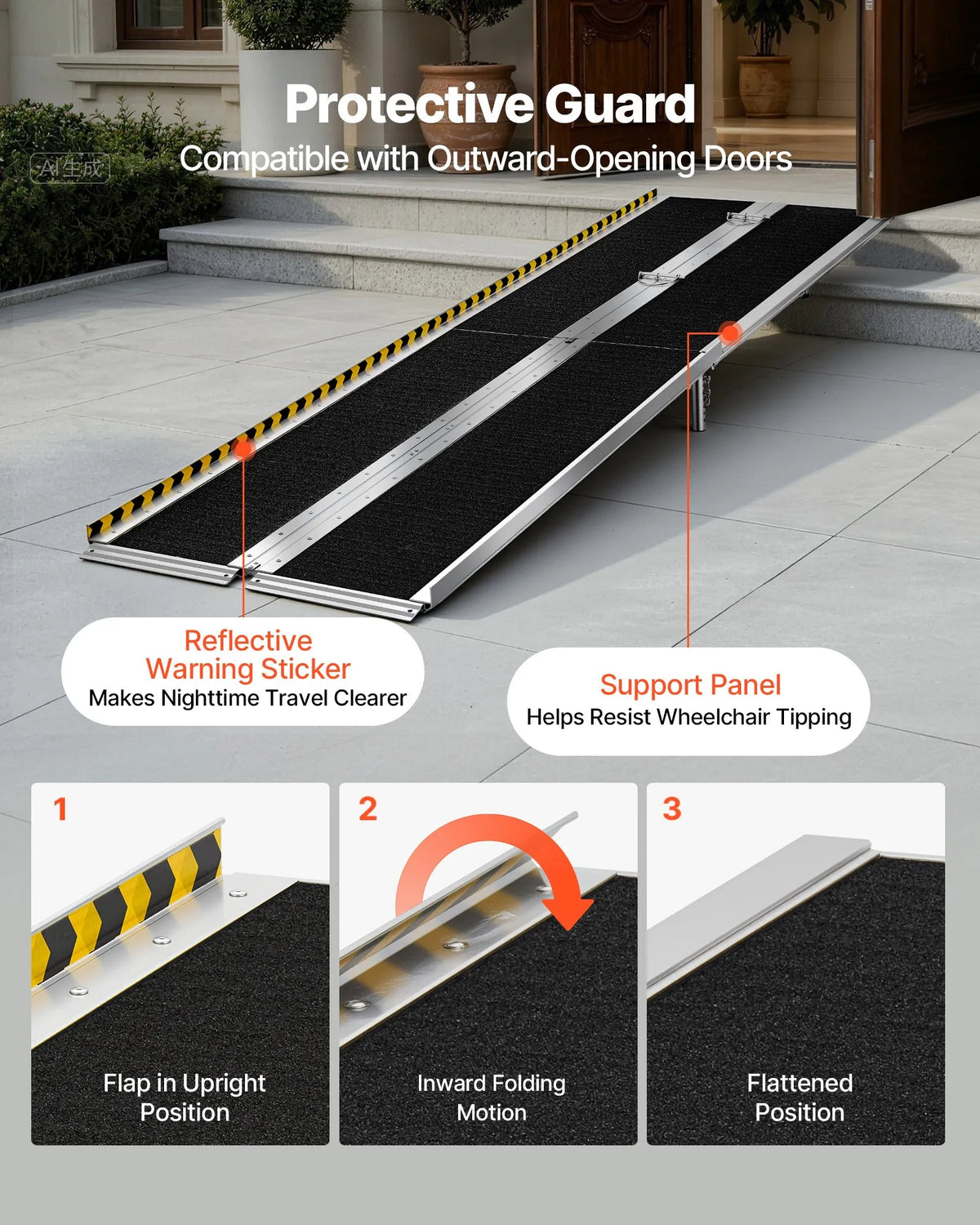 VEVOR Folding Aluminium Wheelchair Ramp 305 cm, Up to 363 kg, Non-Slip
