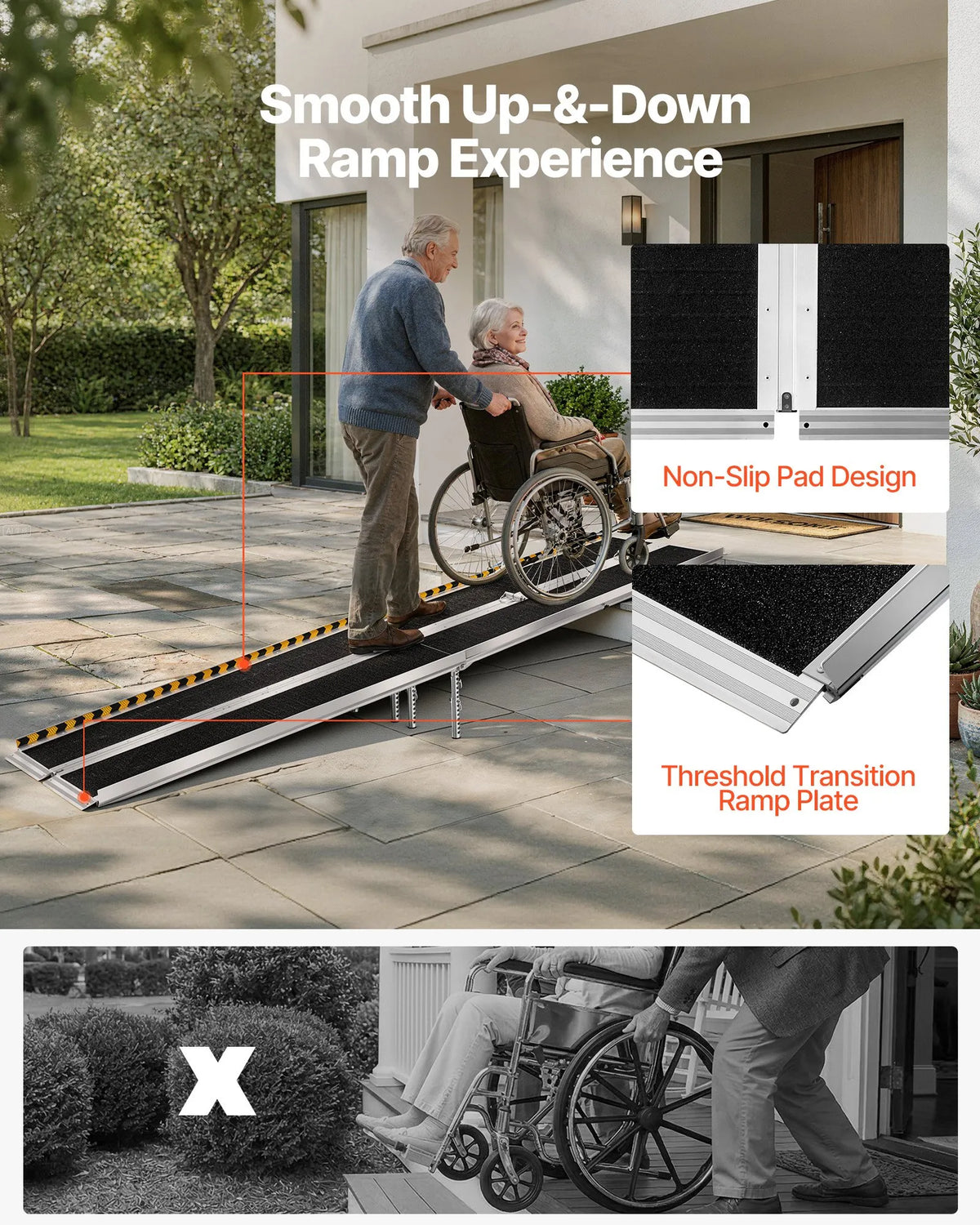 VEVOR Folding Aluminium Wheelchair Ramp 305 cm, Up to 363 kg, Non-Slip