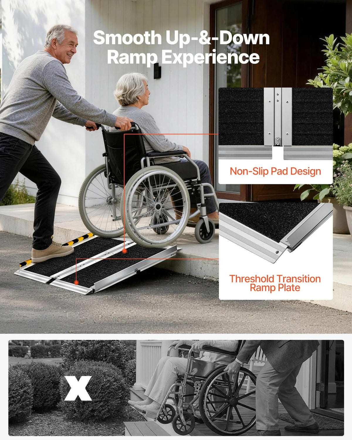 VEVOR Folding Aluminium Wheelchair Ramp 61 cm, up to 363 kg, Non-slip