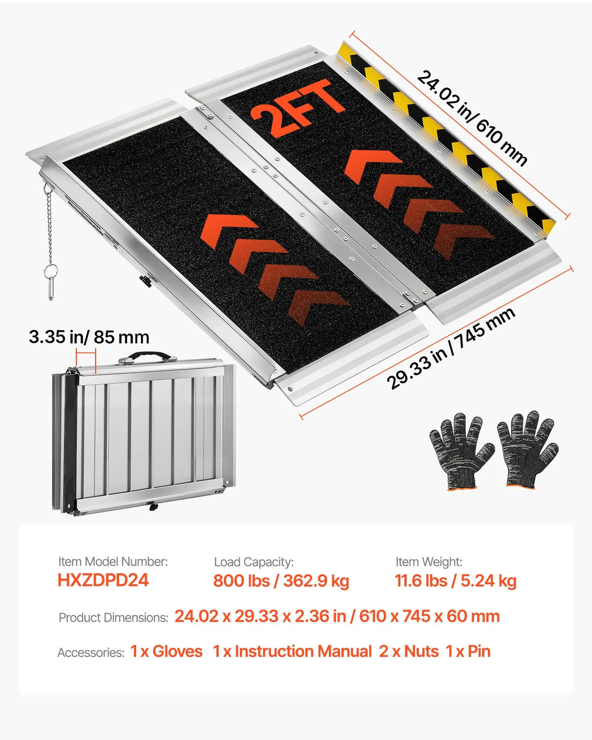 VEVOR Folding Aluminium Wheelchair Ramp 61 cm, up to 363 kg, Non-slip