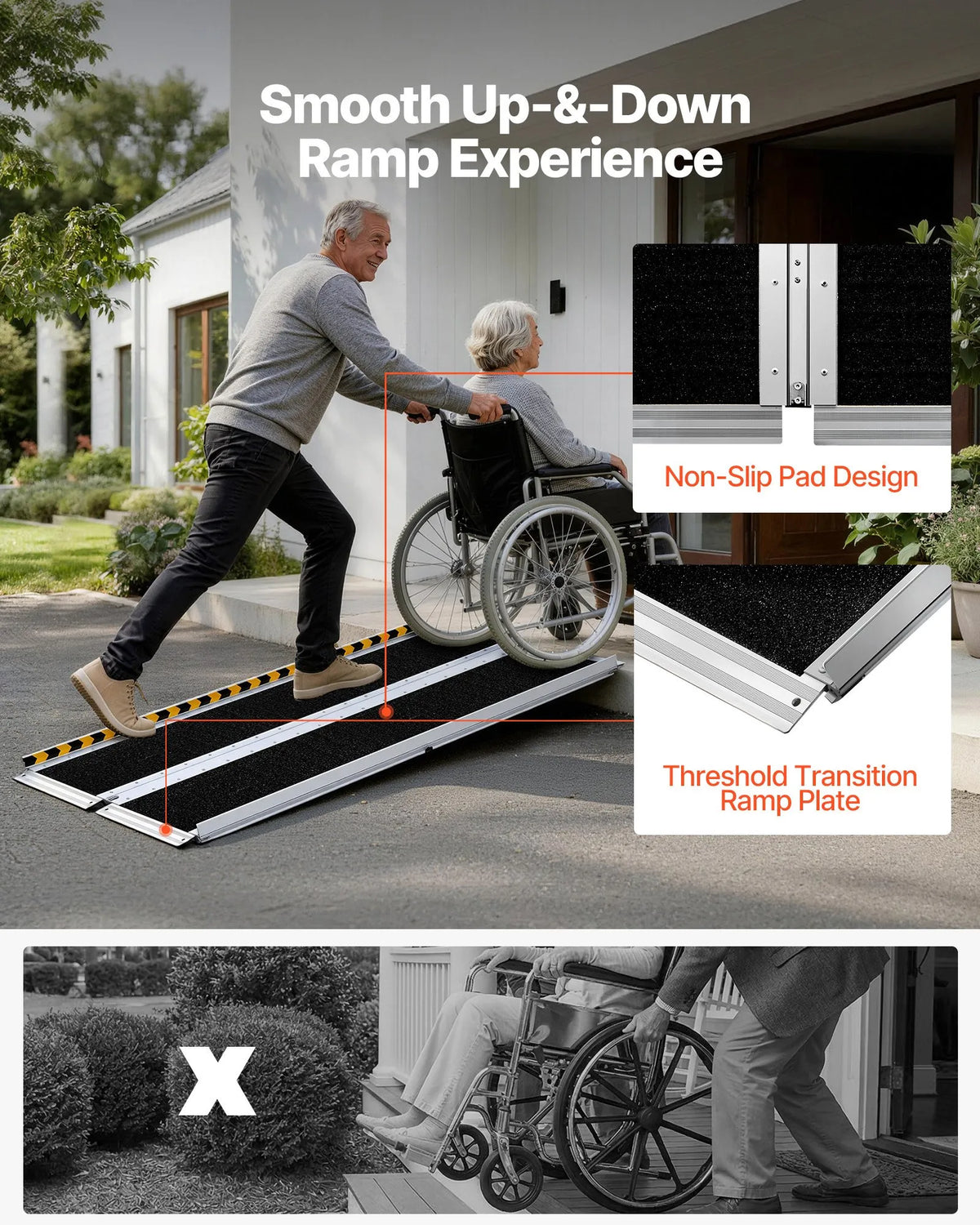 VEVOR Folding Aluminium Wheelchair Ramp 152 cm, Up to 363 kg, Non-Slip