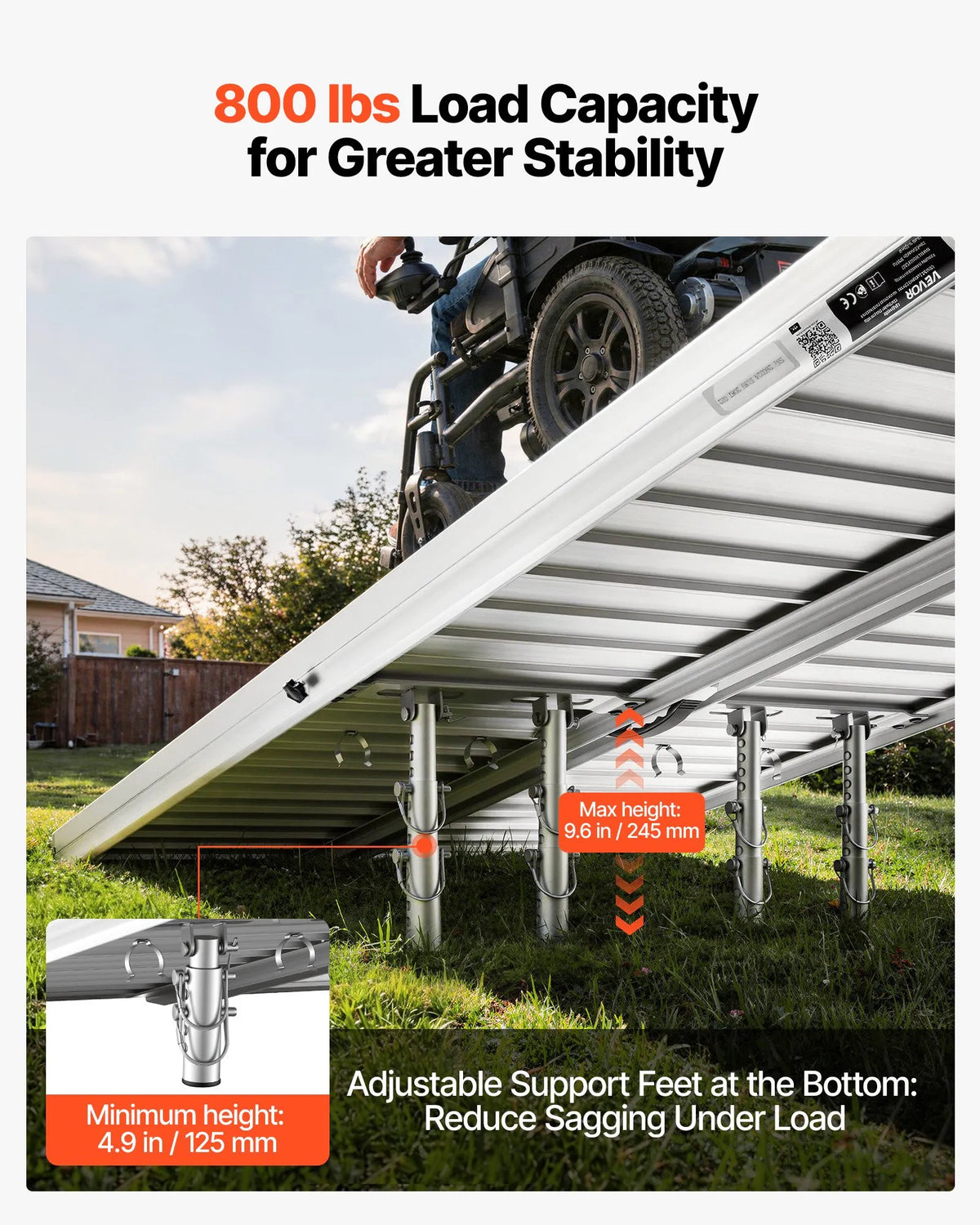 VEVOR Folding Aluminium Wheelchair Ramp 183 cm, up to 363 kg, Non-Slip