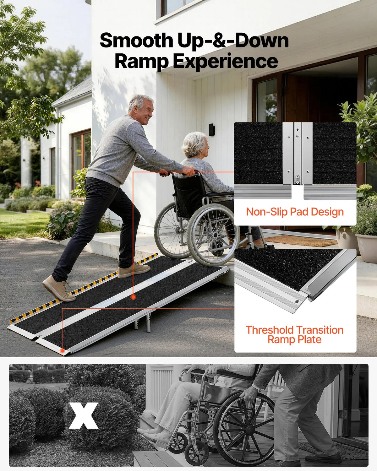 VEVOR Folding Aluminium Wheelchair Ramp 183 cm, up to 363 kg, Non-Slip
