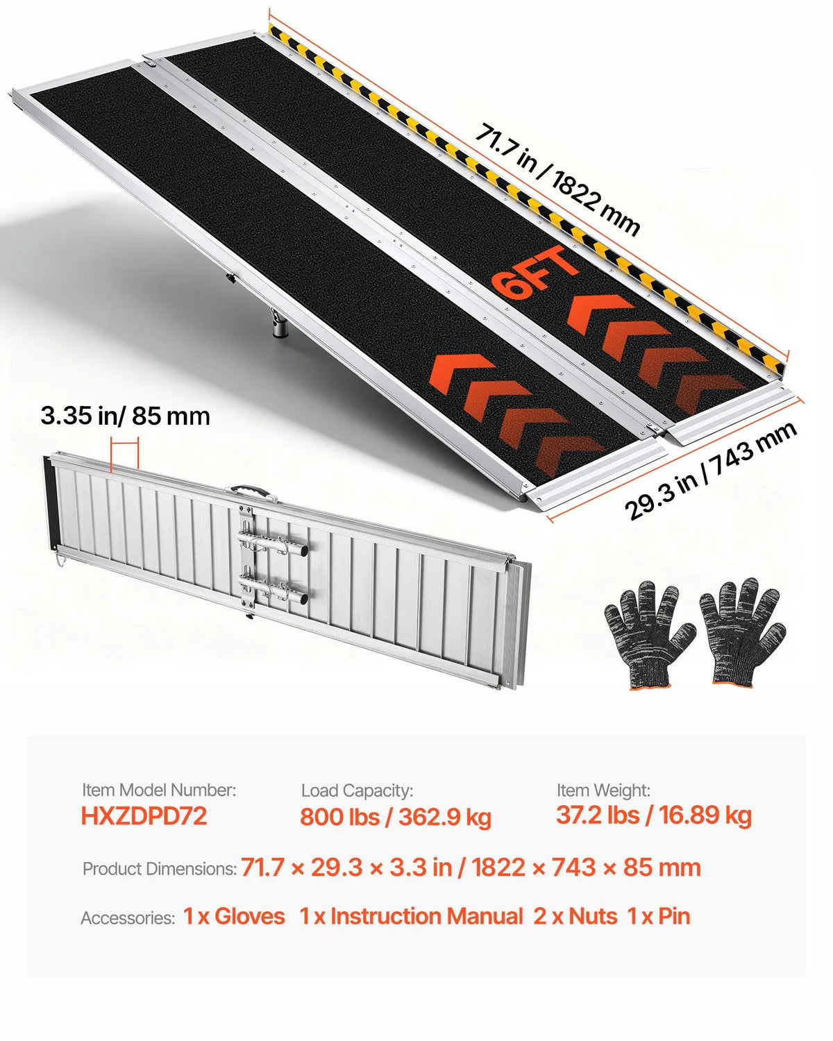 VEVOR Folding Aluminium Wheelchair Ramp 183 cm, up to 363 kg, Non-Slip
