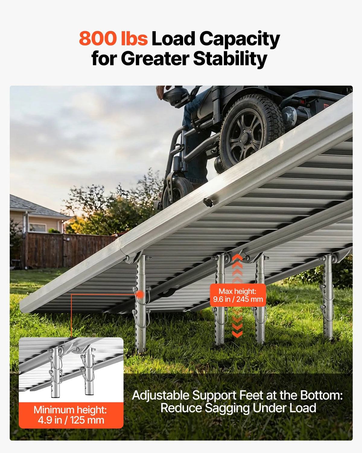 VEVOR Folding Aluminium Wheelchair Ramp 213 cm, up to 363 kg, Non-Slip
