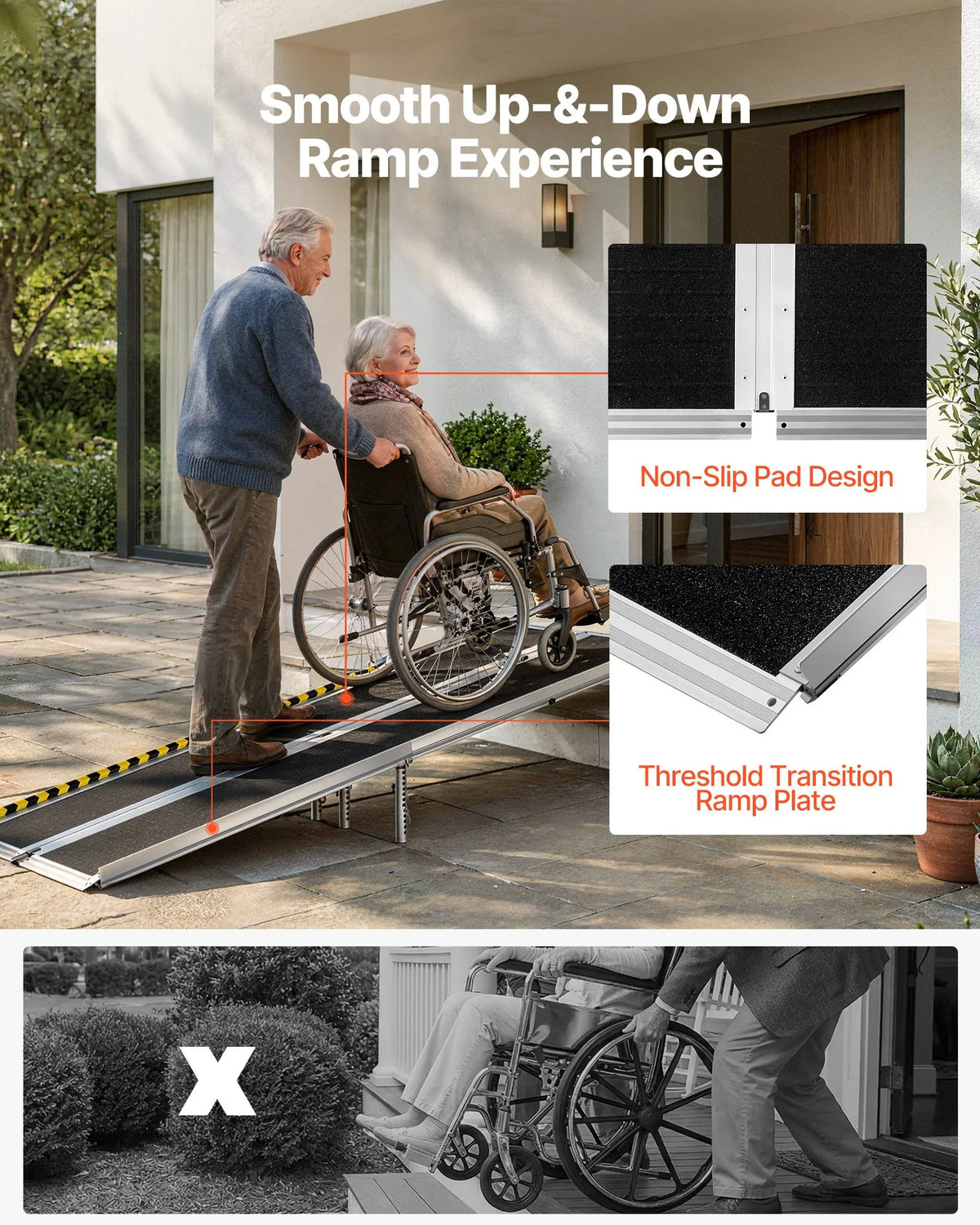 VEVOR Folding Aluminium Wheelchair Ramp 213 cm, up to 363 kg, Non-Slip