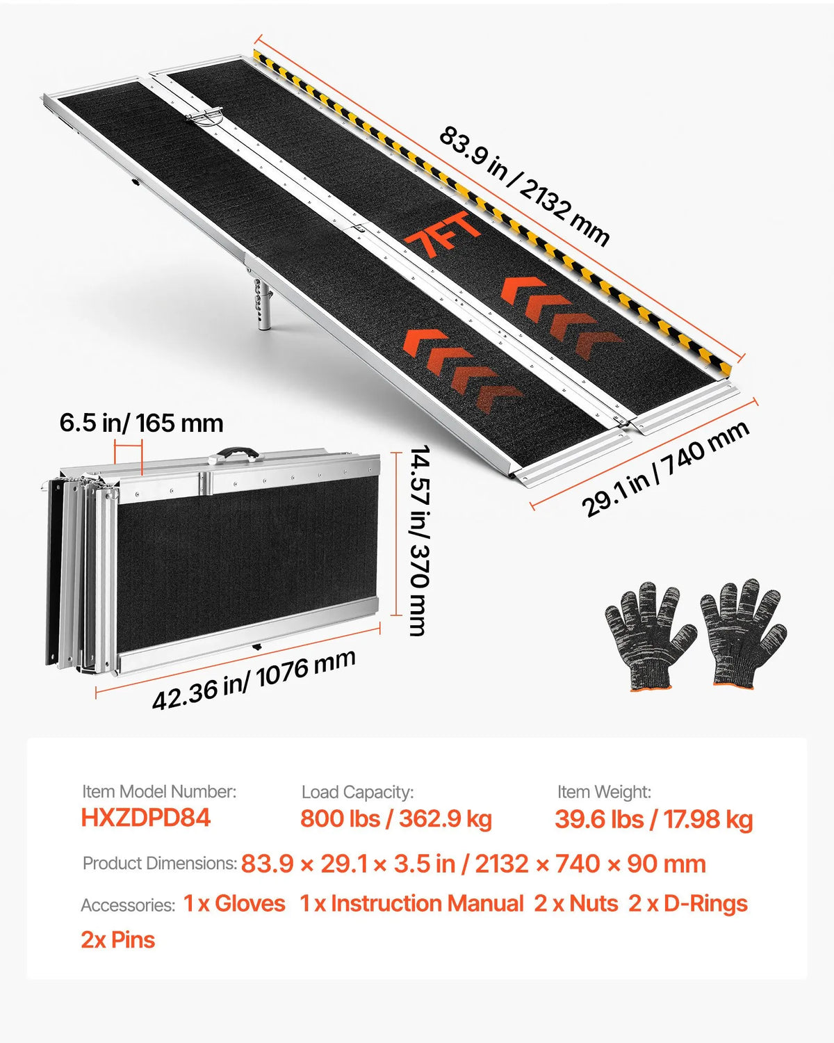 VEVOR Folding Aluminium Wheelchair Ramp 213 cm, up to 363 kg, Non-Slip