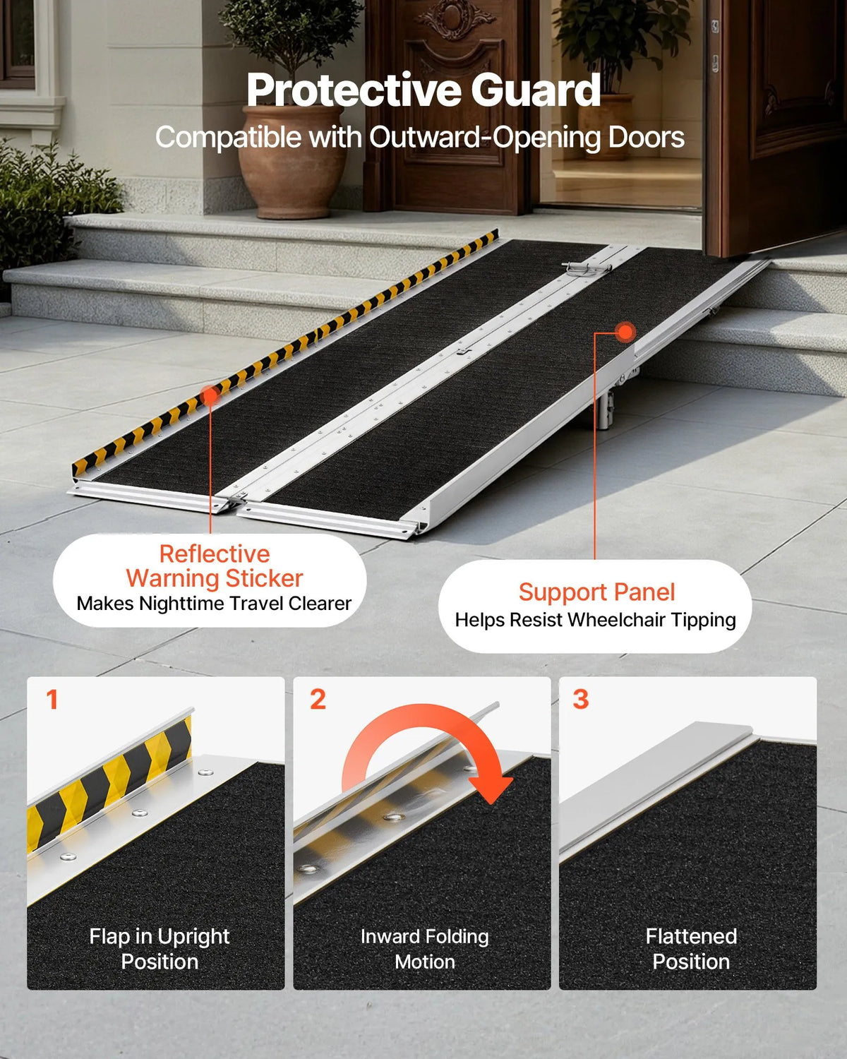 VEVOR Folding Aluminium Wheelchair Ramp 244 cm, up to 363 kg, Non-Slip
