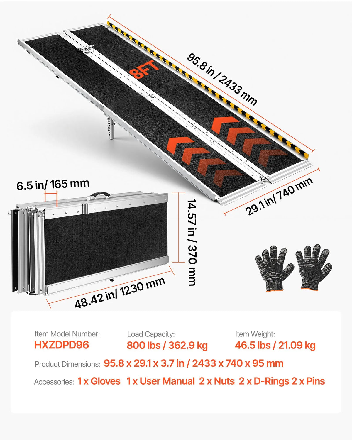 VEVOR Folding Aluminium Wheelchair Ramp 244 cm, up to 363 kg, Non-Slip