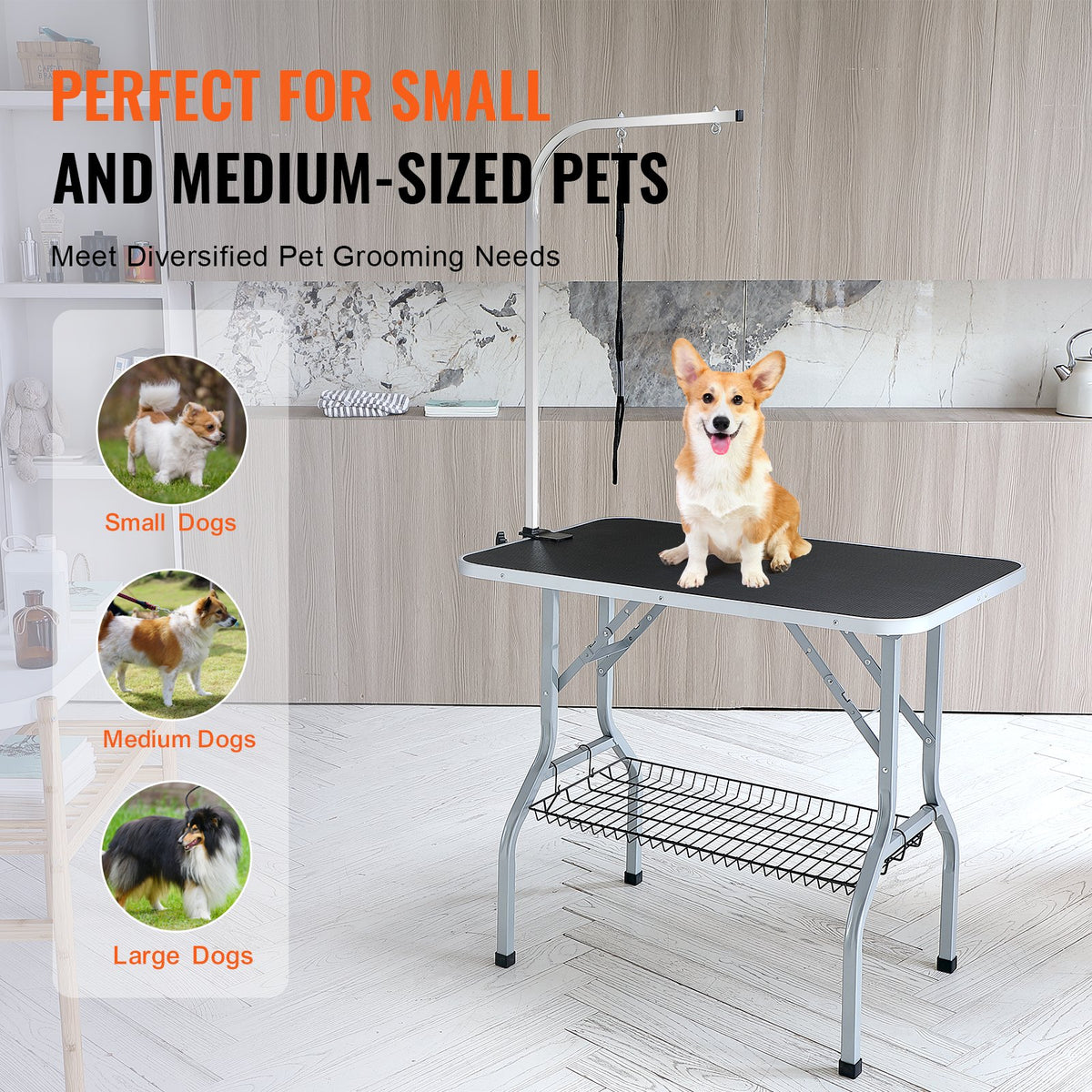 VEVOR Foldable Dog Grooming Table with Clamp and Loop, 91.5 × 61 cm, up to 150 kg