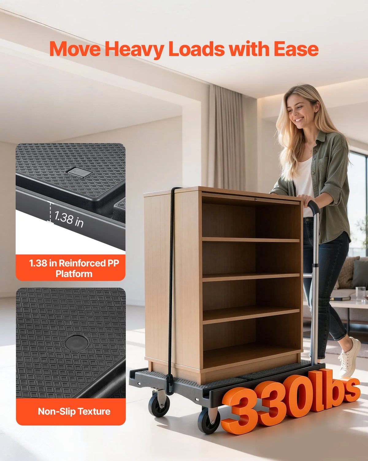 VEVOR Folding Platform Trolley, 149.69 kg Load Capacity, Platform Truck with Swivel Wheels, Adjustable Push Handle, Easy Storage, 680 × 495 × 115 mm