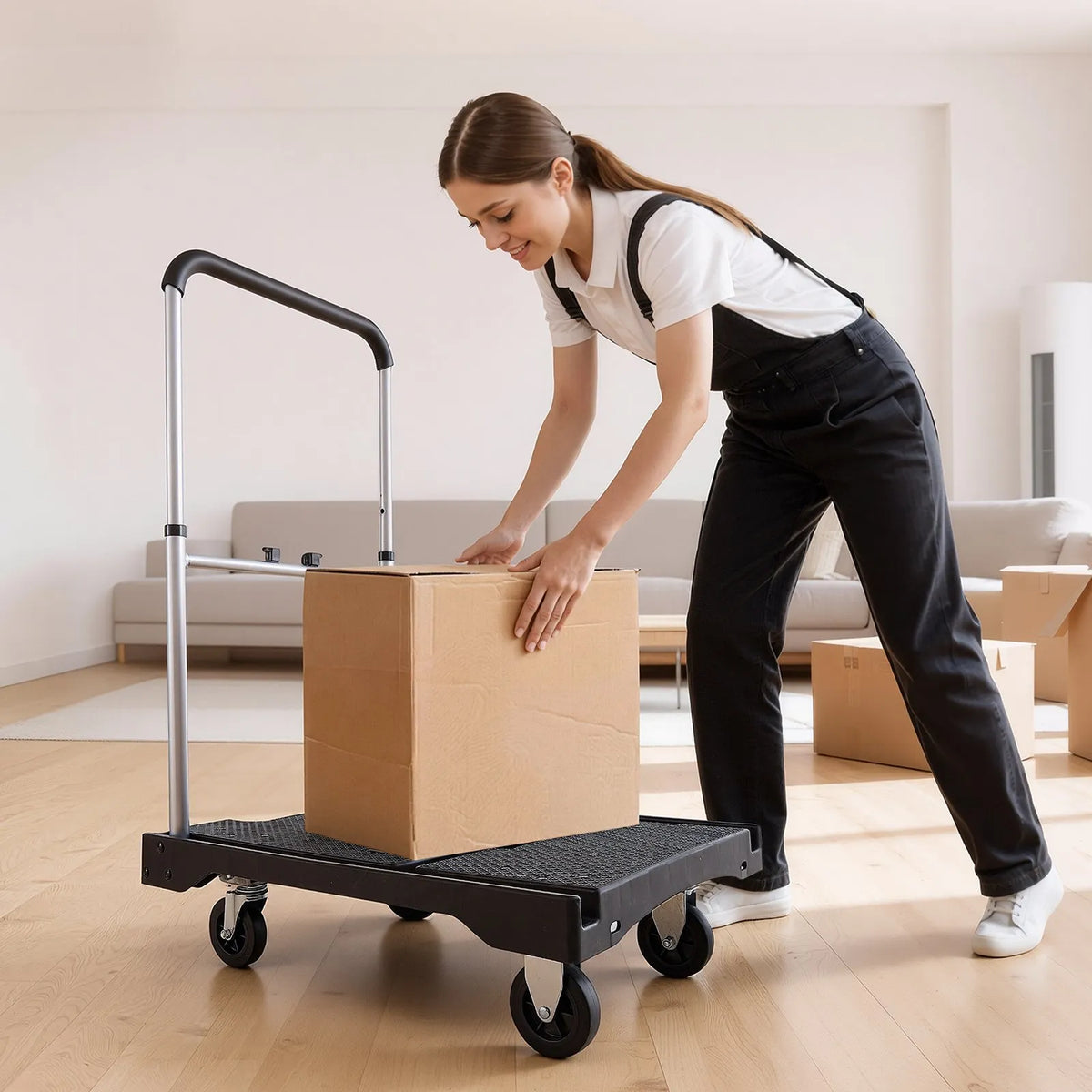 VEVOR Folding Platform Trolley, 149.69 kg Load Capacity, Platform Truck with Swivel Wheels, Adjustable Push Handle, Easy Storage, 680 × 495 × 115 mm