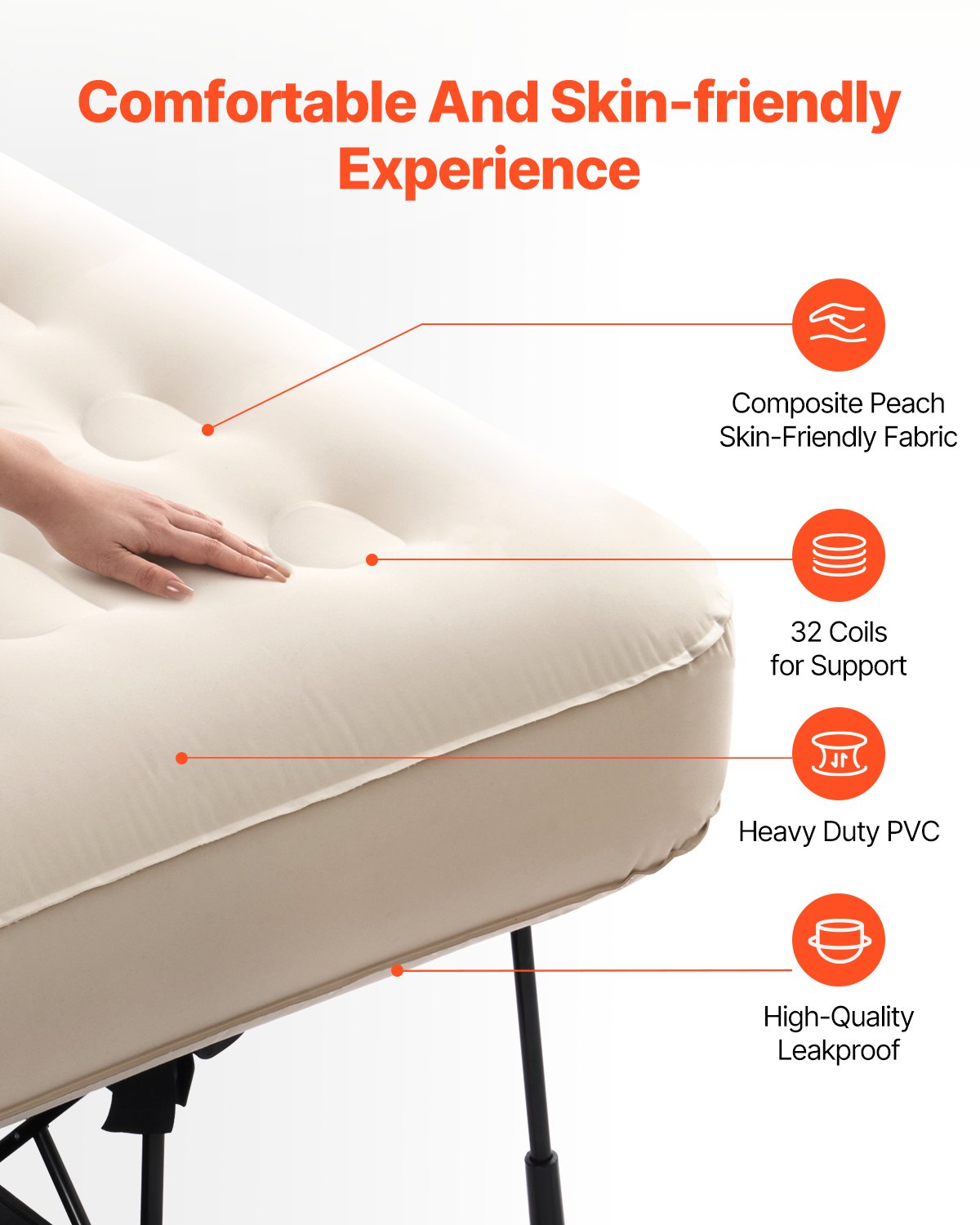 VEVOR Inflatable Air Bed Mattress with Frame and Pump, Single, Camping, Up to 136 kg Load Capacity