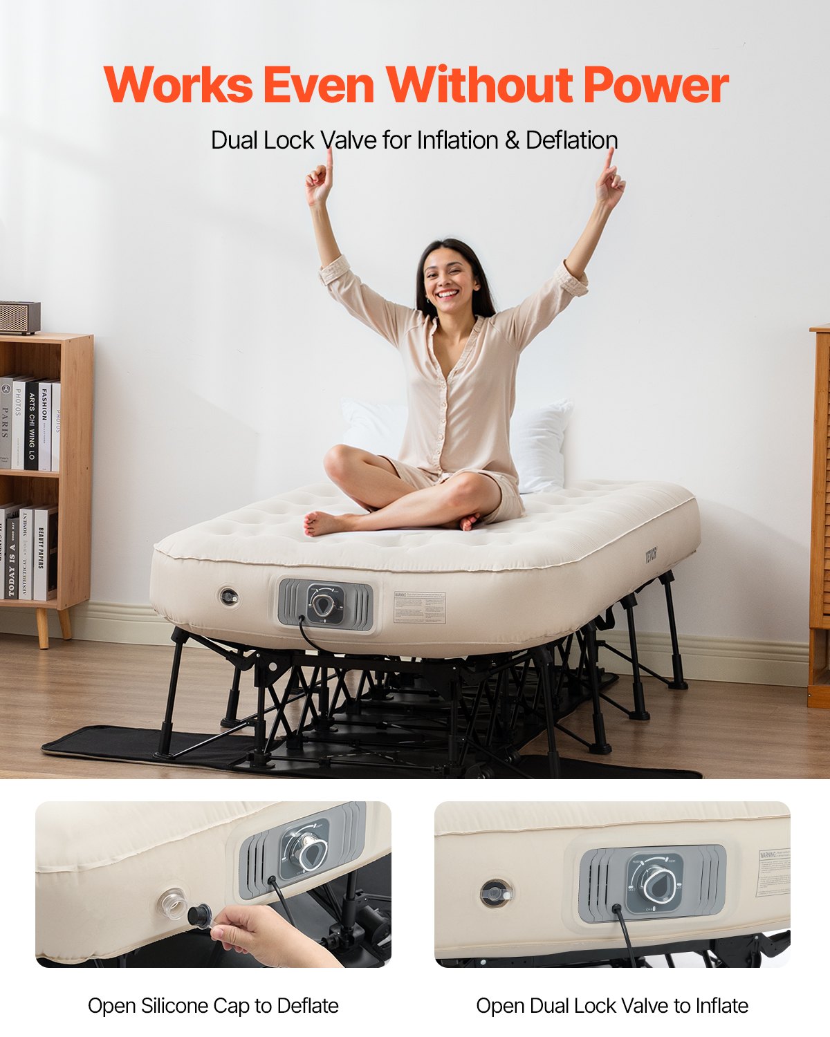 VEVOR Inflatable Air Bed Mattress with Frame and Pump, Single, Camping, Up to 136 kg Load Capacity