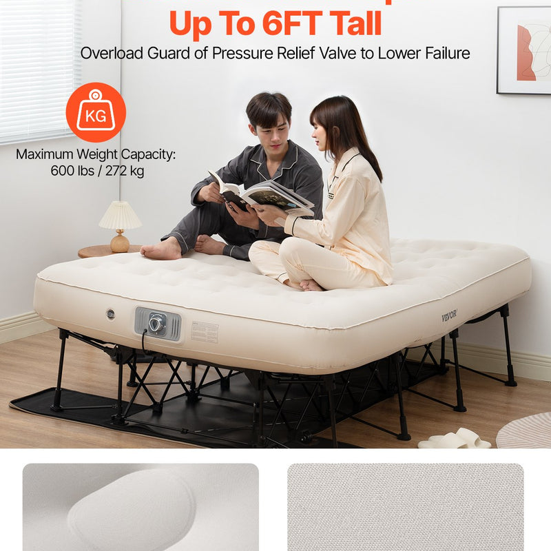 VEVOR piepūšamais matracis ar rāmi un sūkni, 2 personām, kempinga gulta, līdz 272 kg noslodzei