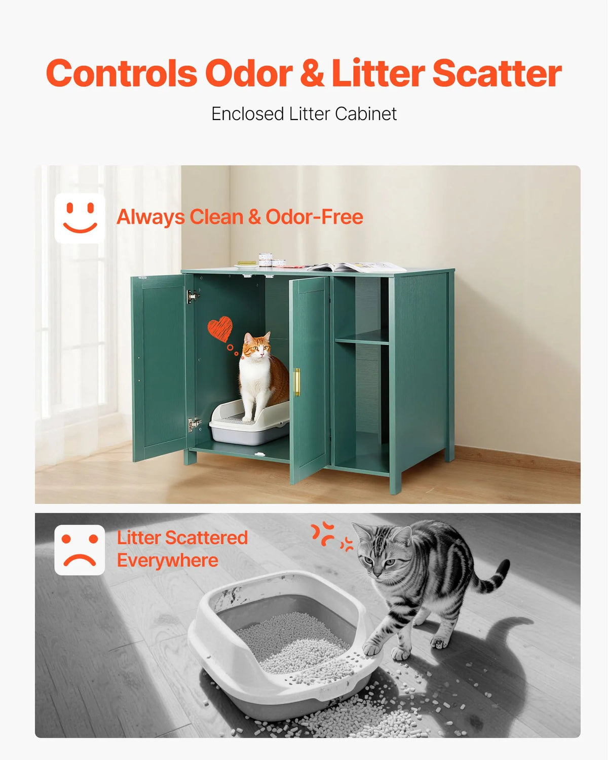 VEVOR Automatic Cat Litter Box Cabinet with Drawer and Plug, 105 cm