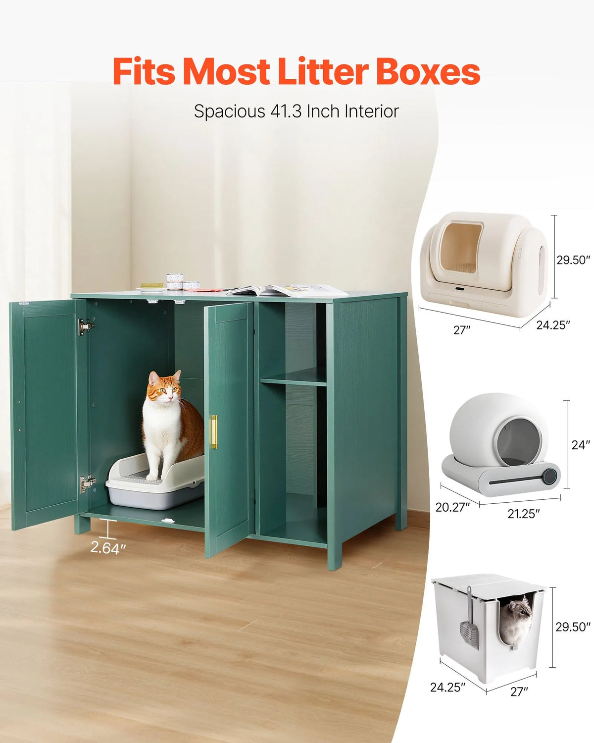 VEVOR Automatic Cat Litter Box Cabinet with Drawer and Plug, 105 cm