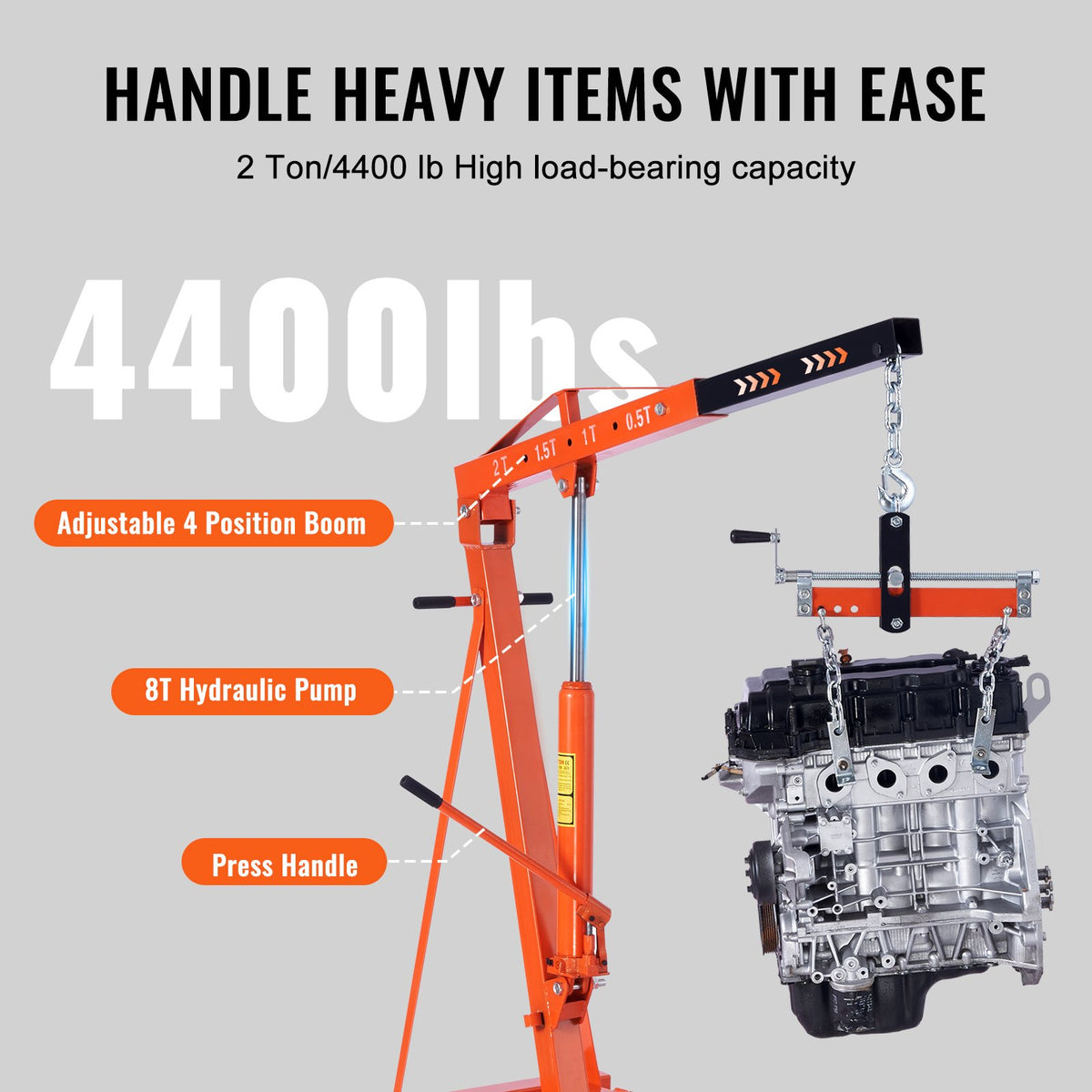 VEVOR Engine Hoist Leveller, 2 Tonnes, Workshop Lifting Tool, Cargo Lifting Equipment