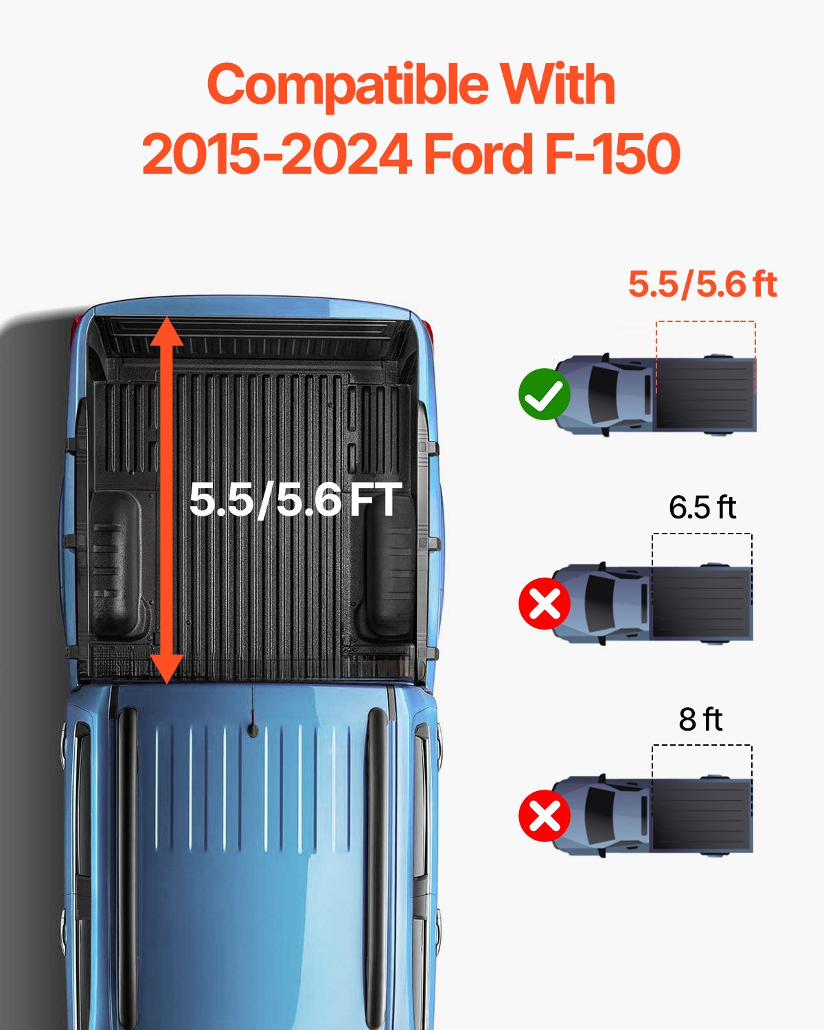 VEVOR Tri-Fold Tonneau Cover with LED Lighting Ford F-150 (2015–2024)