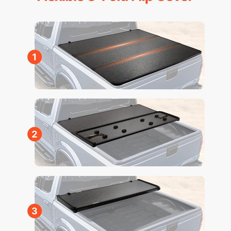 VEVOR trīsdaļīgais kravas kastes pārsegs ar LED apgaismojumu Ford F-150 (2015–2024)