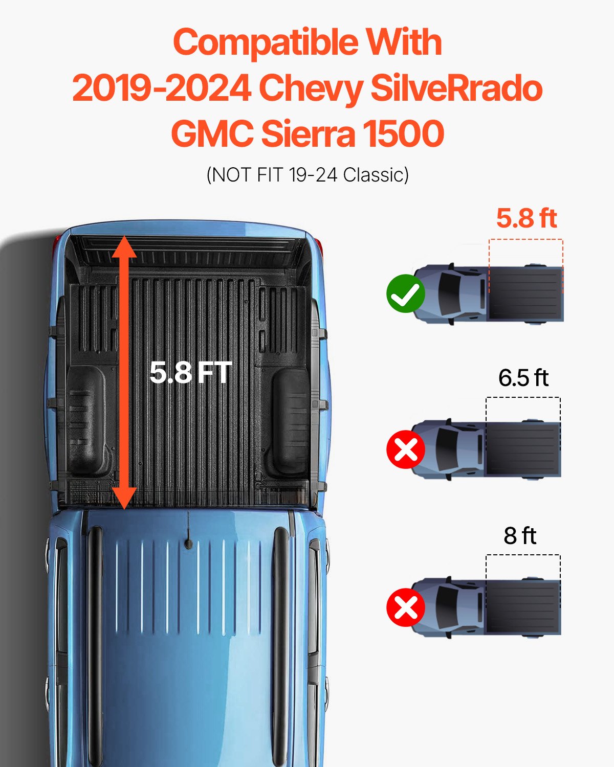 VEVOR Tri-Fold Tonneau Cover for Chevy Silverado / GMC Sierra 1500 (2019–2024)