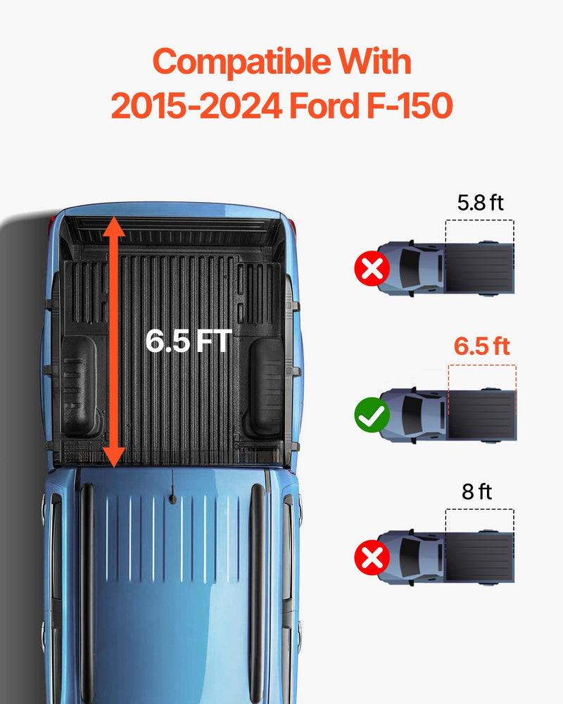 VEVOR trīsdaļīgais kravas kastes pārsegs Ford F-150 (2015–2024) ar LED apgaismojumu