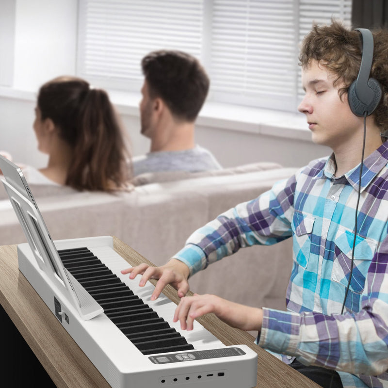 VEVOR 61 taustiņu salokāma pārnēsājamā klaviatūra ar Bluetooth un MIDI savienojumu, balta