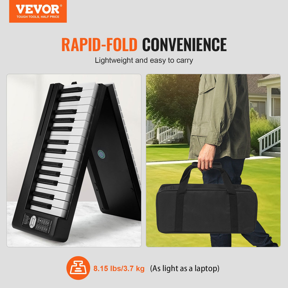 VEVOR kokkupandav klahvpill 61 klahvi Bluetoothi ja MIDI-ga, kaasaskantav, must