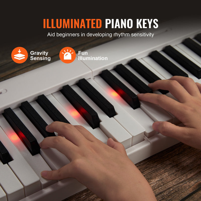 VEVOR salokāma 88 taustiņu klaviatūra, pārnēsājams digitālais pianīns ar Bluetooth un MIDI, balts