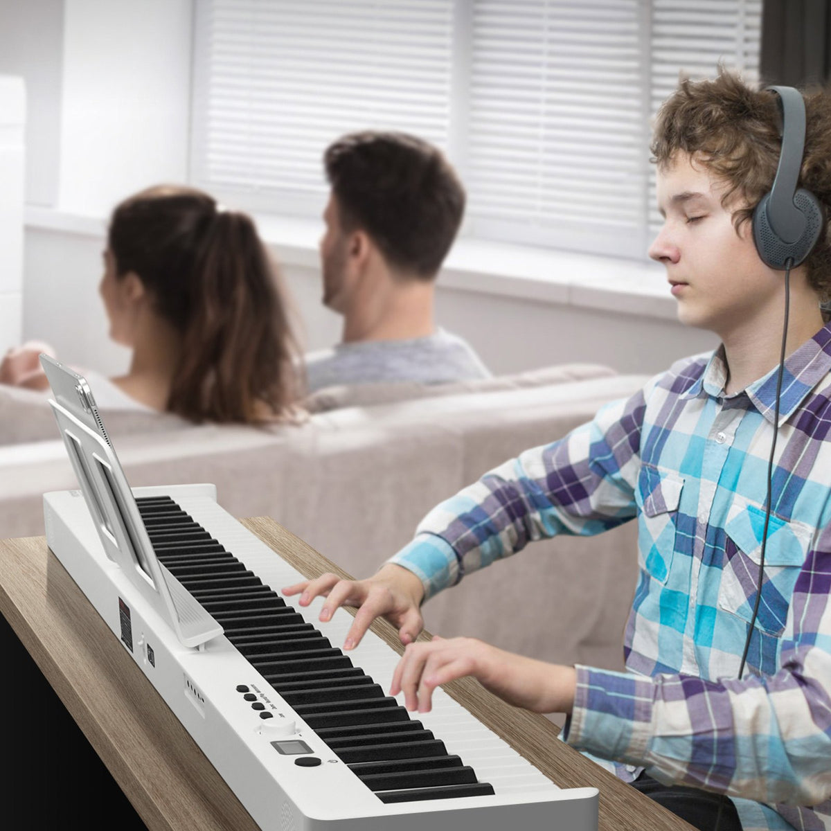 VEVOR salokāma klaviatūra 88 taustiņi ar Bluetooth un MIDI, balta