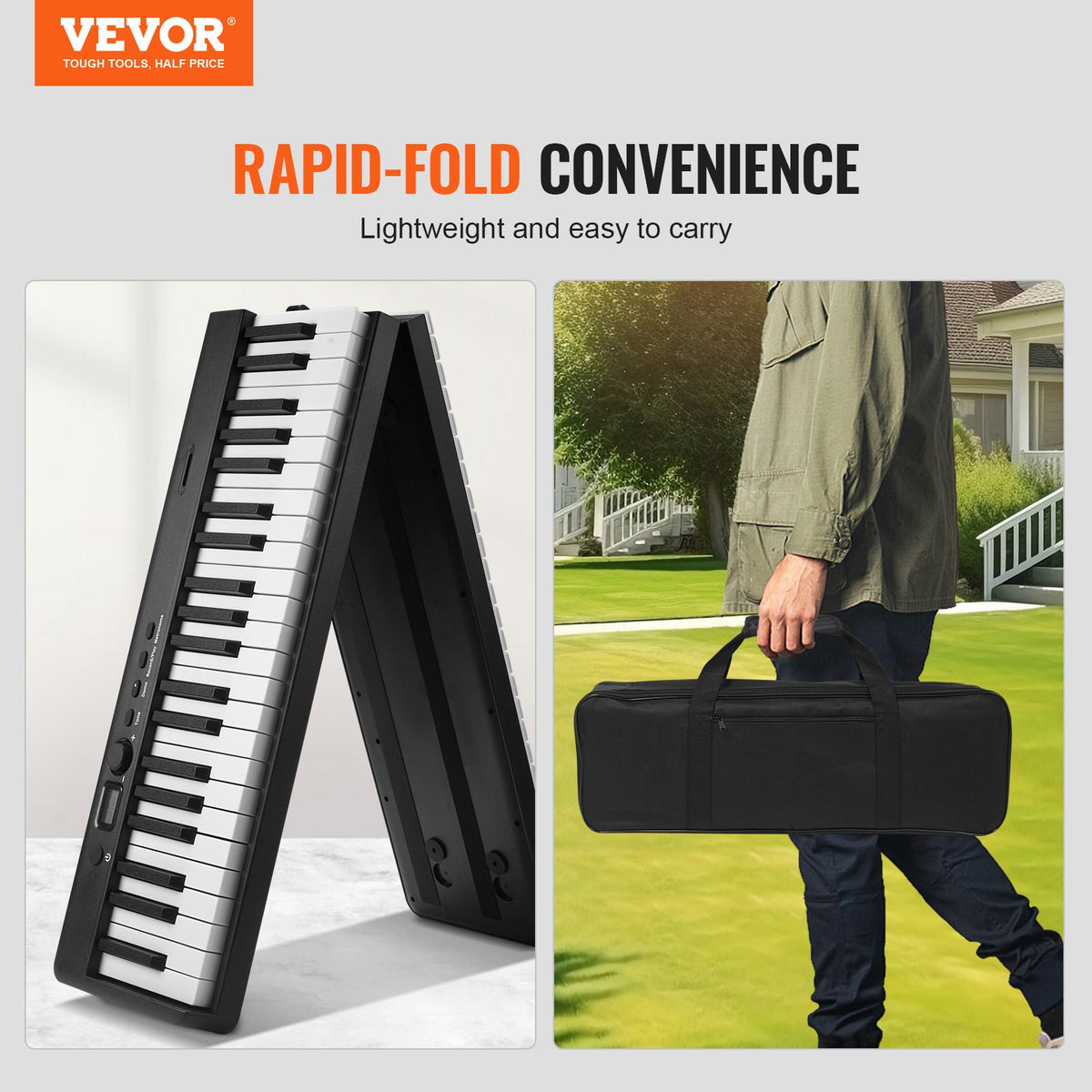 VEVOR Foldable Keyboard 88 Keys with Bluetooth and MIDI, Black