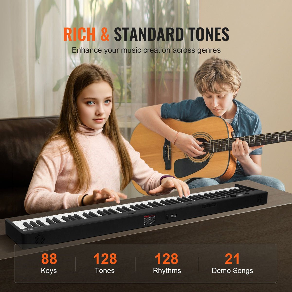 VEVOR Foldable Keyboard 88 Keys with Bluetooth and MIDI, Black