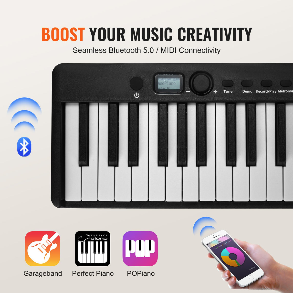 VEVOR Foldable Keyboard 88 Keys with Bluetooth and MIDI, Black