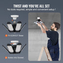 2 gab. LED garāžas lampas, 15000 lm, 6500 K ar kustību sensoru, griestu gaismekļi ar 6 regulējamām plāksnēm, E26/E27 cokols, īpaši spilgts apgaismojums darbnīcām, noliktavām un pagrabam