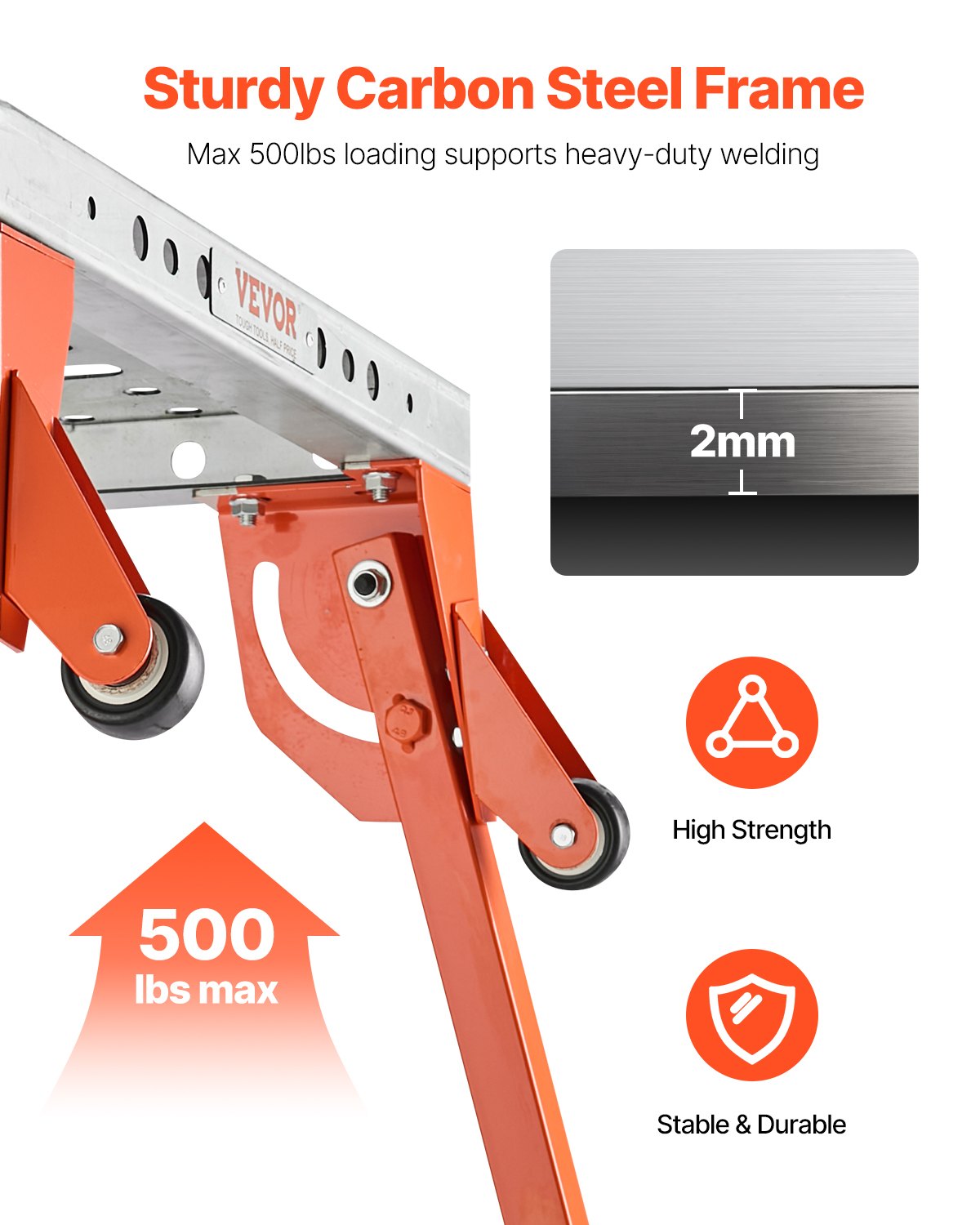 VEVOR Folding Welding Table 112 × 53 cm, 227 kg, 4 Height Levels, 16 mm Holes