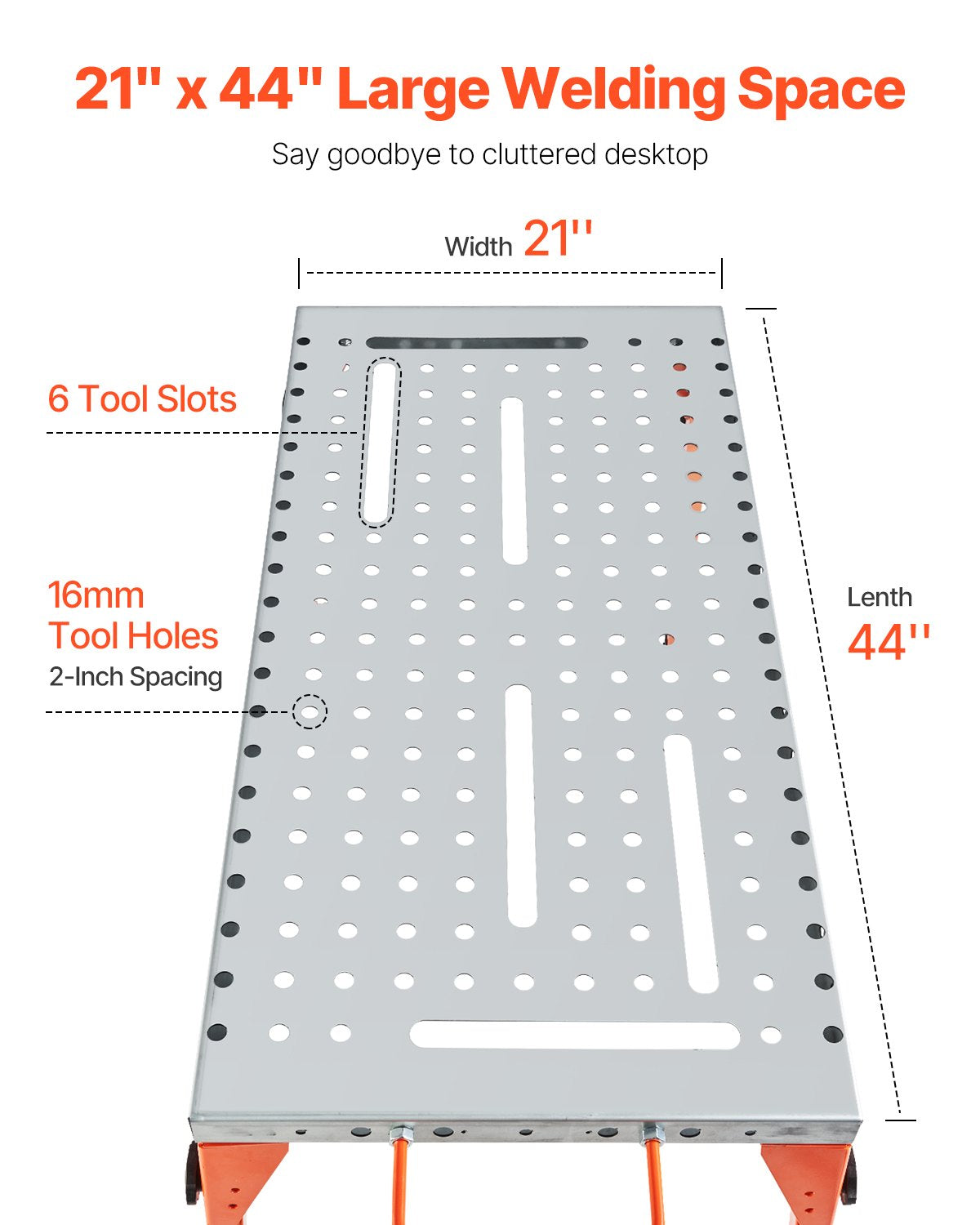VEVOR Folding Welding Table 112 × 53 cm, 227 kg, 4 Height Levels, 16 mm Holes