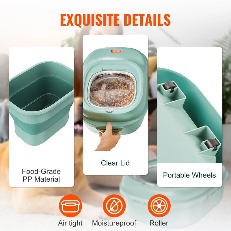 VEVOR salokāms sausās barības un produktu uzglabāšanas konteiners ar hermētisku vāku un ritenīšiem, 22,7 kg ietilpība