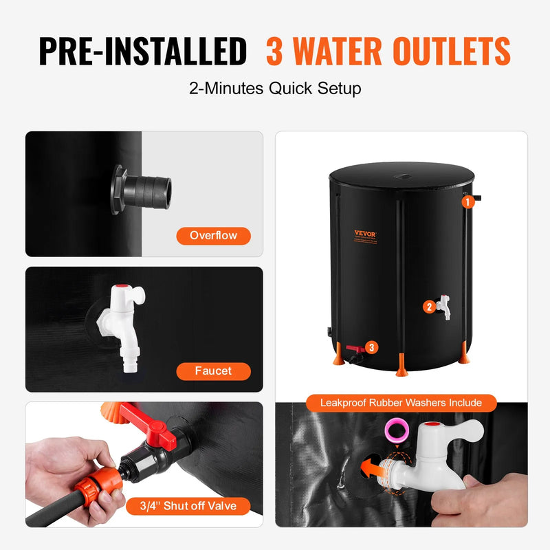 Salokāma lietusūdens tvertne 380 l ar jaucējkrāniem un pārplūdes komplektu