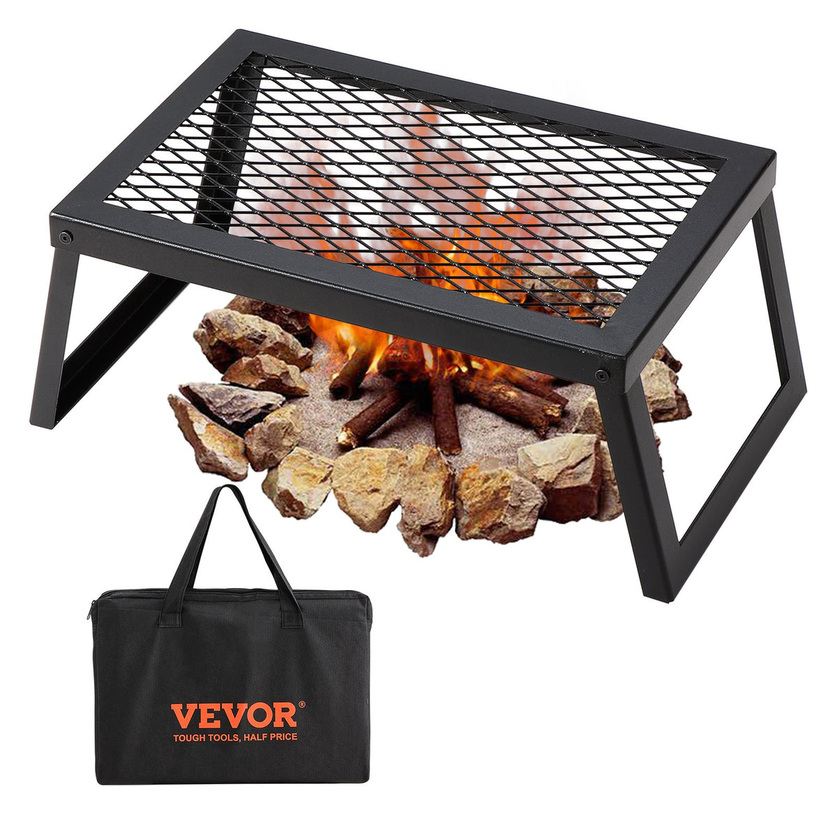VEVOR saliekamais ugunskura grils - pārnēsājams ugunskura statīvs, tērauda āra BBQ un piknika grils