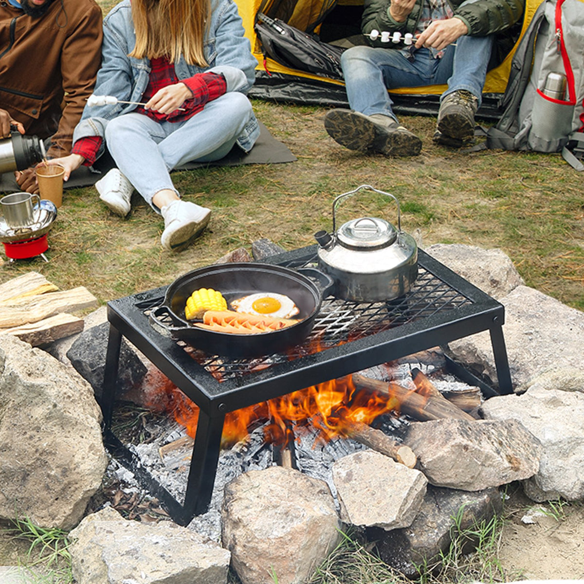 VEVOR saliekamais ugunskura grils - pārnēsājams ugunskura statīvs, tērauda āra BBQ un piknika grils