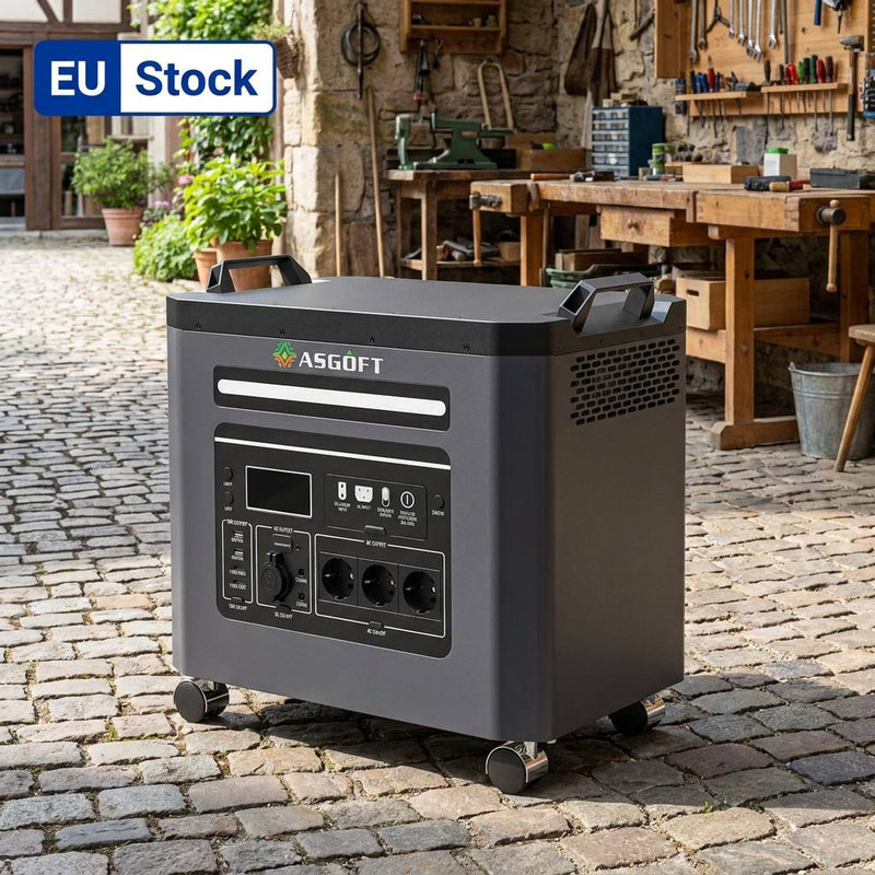 Piegāde līdz 14.dienām_ASGOFT mobilā LiFePO4 elektrostacija, 3300 W, 3300 Wh, 230 V, tīra sinusoidāla izeja, MPPT un saules uzlāde līdz 1200 W
