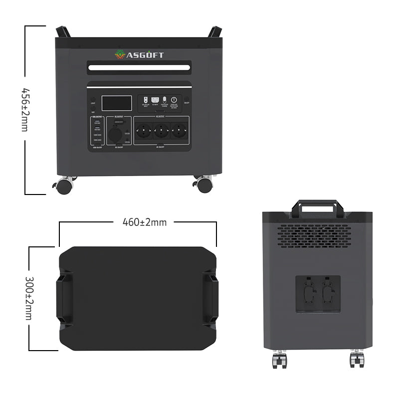 Piegāde līdz 14.dienām_ASGOFT mobilā LiFePO4 elektrostacija, 3300 W, 3300 Wh, 230 V, tīra sinusoidāla izeja, MPPT un saules uzlāde līdz 1200 W