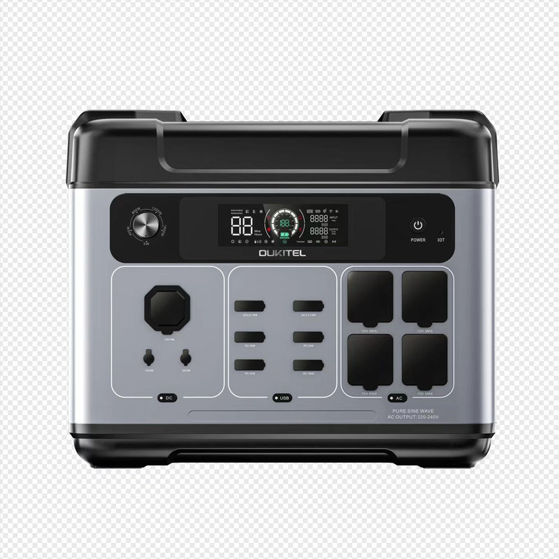 Piegāde līdz 14.dienām_OUKITEL P2001 Plus mobilā elektrostacija, 2400 W, 2048 Wh, LiFePO4, 4800 W maksimālā jauda, EPS, Wi-Fi, Bluetooth un 500 W saules uzlāde