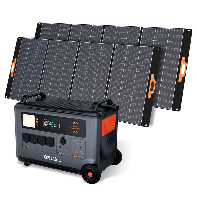 PowerMax 6000 mobilā LiFePO4 elektrostacija ar PM400 Pro 400 W salokāmo saules paneli, 6000 W, 3600 Wh, UPS, Wi-Fi un Bluetooth